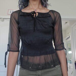 chiffon subtle fairy goth tie front 3/4 sleeve blouse